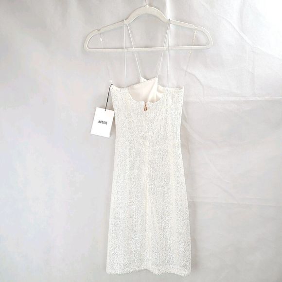 NWT Nookie Supreme Mini Women's (L) White Sequin Spaghetti Strap Mini Dress-$279 - Picture 6 of 9